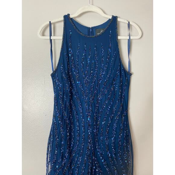 ADRIANNA PAPELL DRESS 8 BLUE COCKTAIL PARTY FESTIVE HOLIDAYS - Picture 6 of 16